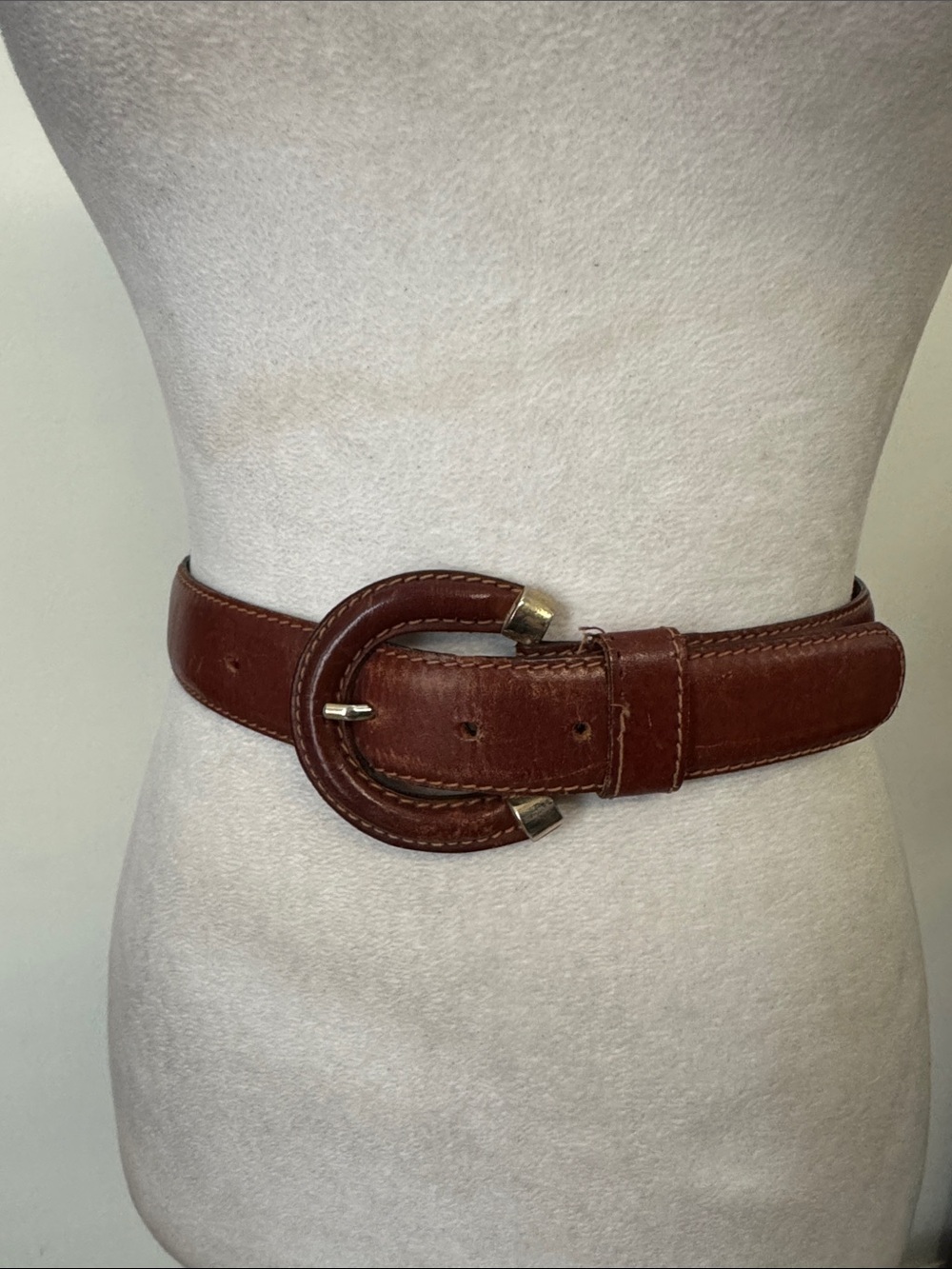 Vintage bonwit teller brown leather belt leather wrapped buckle